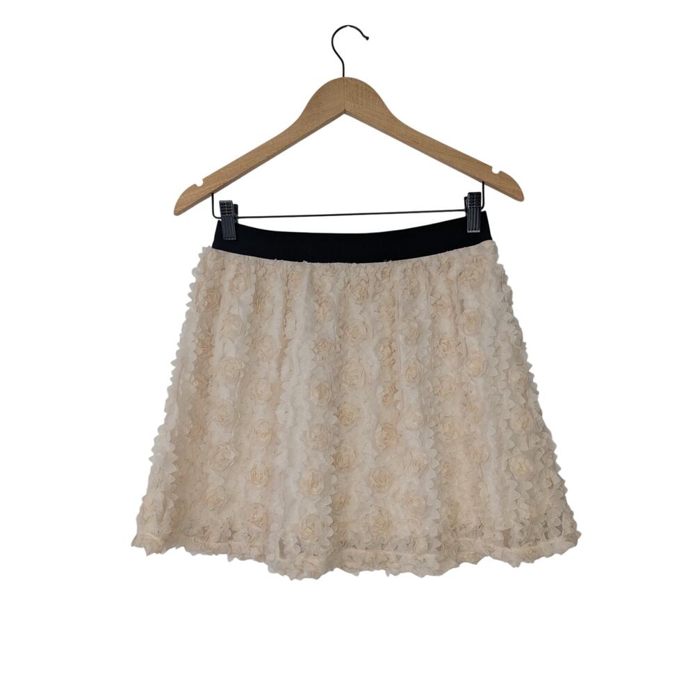 Forever 21 Fairy Cottagecore 3D Floral Applique Cream A-line Mini Skirt